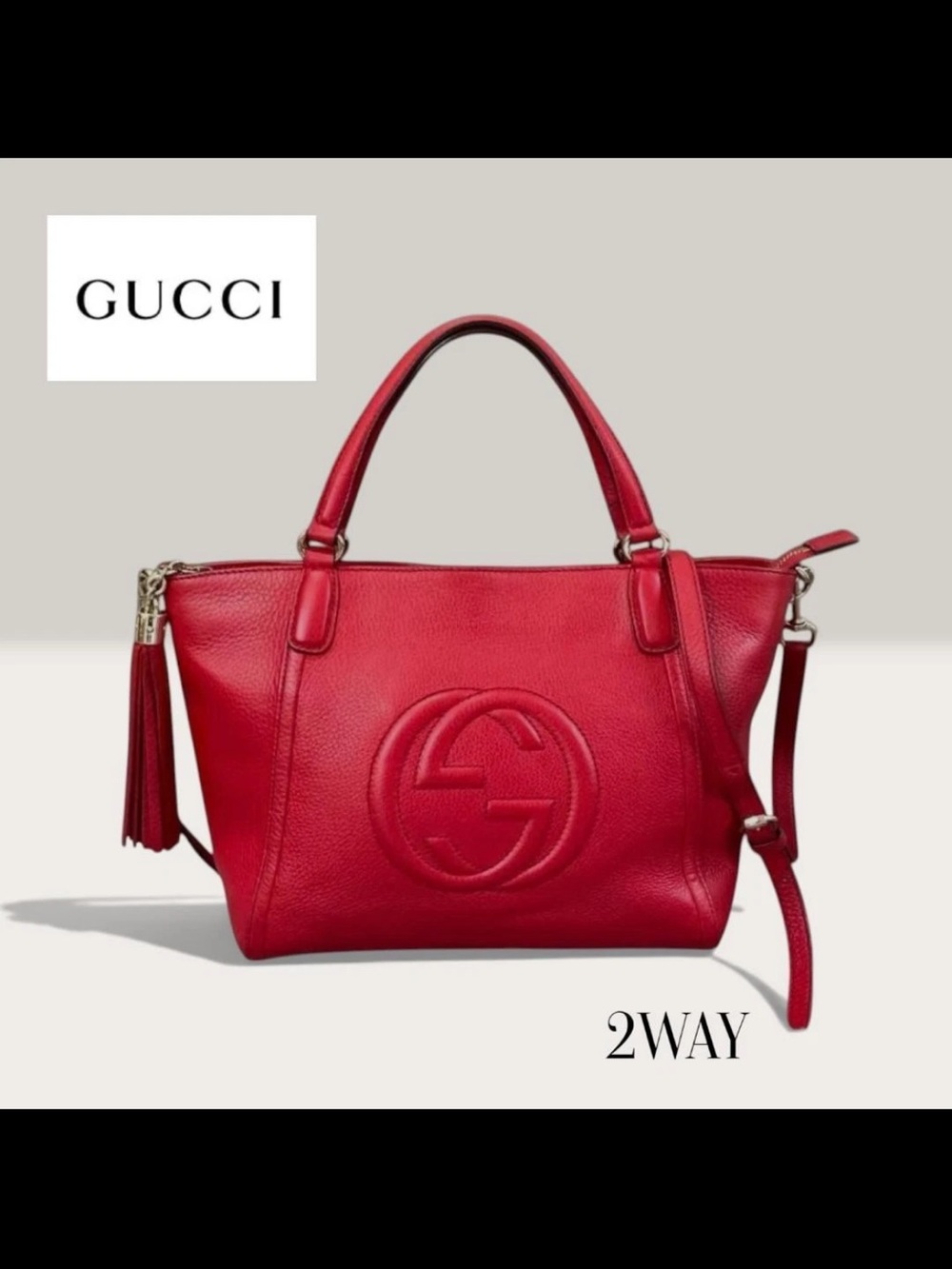 Gucci Red Leather Shoulder Tote with Tassel